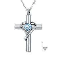 wholesale TOUPOP Cross Urn Necklaces For Ashes Birthstone Cremation Jewelry 925 Sterling Silver Heart Cross Memorial Keepsake Funeral Jewelry For Women (with Funnel Filler) -color_name:03-March-Aquamarine
