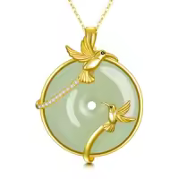 TOUPOP Sterling Silver Jade Cat Hummingbird Dragonfly Butterfly Bee Necklace-style_name:Hummingbird-Gold
