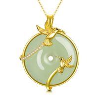 wholesale Jade Necklace For Women Sterling Silver Round Cat/hummingbird/dragonfly/butterfly/bee Natural Jade Jewelry Birthday Christmas Gifts Women Mom Wife Grandma -style_name:Hummingbird-Gold