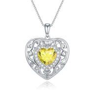 wholesale 925 Sterling Silver Heart Celtic Necklace With 12 Birthstone Jewelry Birthday Anniversary Christmas Gifts For Her Wife Girlfriend Mom -color_name:11-Nov-Citrine