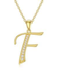 TOUPOP 14K Gold Moissanite Initial Letter Pendant Necklace-style_name:F