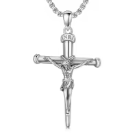 TOUPOP 925 Sterling Silver Cross Pendant Necklace For Men Gifts-style_name:B04 Jesus Nail Cross III