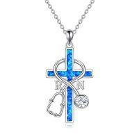 wholesale TOUPOP Christmas Gifts For Nurses Sterling Silver Nurse Stethoscope Necklace Cross Pendant Nursing Theme Necklace Jewelry Best Nurse Ever Gifts For Women Daughter Doctor Medical Assistant Rn -style_name:A03-Blue Opal RN Stethoscope