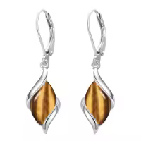 TOUPOP 925 Sterling Silver Natural Gemstone Dangle Earrings-color_name:Tiger Eye Stone
