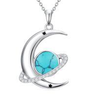wholesale Moon And Planet Necklace Sterling Silver Gemstone Necklace For Women Space Planet Jewelry Christmas Gifts For Women Wife -style_name:Turquoise