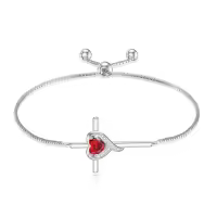 TOUPOP Sterling Silver Birthstone Cross Heart Bracelet Fine Jewelry Gifts-color_name:01-Garnet-Jan.