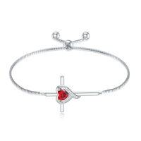 wholesale TOUPOP Birthstone Cross Bracelet For Women 925 Sterling Silver Cross Heart Bracelet Fine Jewelry Birthday Christmas Gifts For Her Girlfriend -color_name:01-Garnet-Jan.