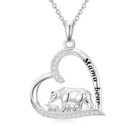 TOUPOP 925 Sterling Silver Mama Bear Necklace Mother Daughter Pendant Jewelry Gift-style_name:Mama Bear -2 Cubs
