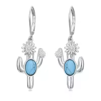 TOUPOP Sterling Silver Turquoise Dangle Teardrop Bohemian Earrings-style_name:Cactus