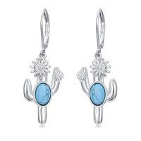 wholesale TOUPOP Turquoise Dangle Earrings For Women 925 Sterling Silver Western Teardrop Bohemian Drop Earrings Christmas Gift For Women -style_name:Cactus