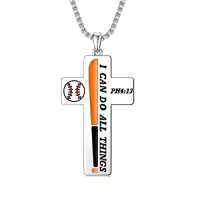 TOUPOP Sterling Silver Stone Sport Cross Pendant Necklace I Can Do All Things-style_name:Baseball