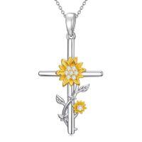 wholesale Sunflower/mushroom/lotus Cross Necklace For Women Cross Necklace 925 Sterling Silver Flower Pendant For Women Mom Wife Gifts For Women -style_name:Sunflowers