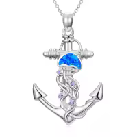 TOUPOP Sterling Silver Anchor Necklace Nautical Sailor Jewelry Gift-style_name:Jellyfish