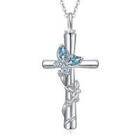 wholesale Butterfly Cross Urn Necklaces For Ashes Women White Gold Plated S925 Sterling Silver Funnel Filler Memorial Cremation Jewelry With Birthstone Sympathy Xmas Gifts For Women Loss Of Loved One -color_name:Butterfly Cross Urn-Mar