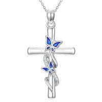 wholesale TOUPOP Cross Necklace For Women 925 Sterling Silver Pendant Butterfly/dragonfly/bee/ladybug/hummingbird Cross Jewelry Christmas Gifts For Her -style_name:Butterfly