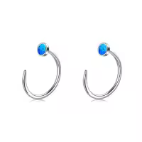 TOUPOP Sterling Silver Created Opal Ear Half Cuff Threader Huggie Hoop S925 Cz Earrings-color_name:2-Blue Opal / Silver
