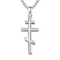 wholesale Cross Necklace For Men Women 925 Sterling Silver Celtic/crucifix/nail/fish Hook Cross Pendant With Stainless Steel Chain Faith Jewelry Gift For Father Son Brother Husband -color_name:F02-Beveled Orthodox Cross Necklace