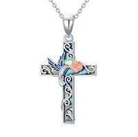 wholesale TOUPOP Cross Necklace Sterling Silver Butterfly/ladybug/hummingbird/dragonfly/bee Abalone Shell Rose Cross Pendant For Women Religious Gift For Mom Grandma Wife Sister Her -style_name:Hummingbird