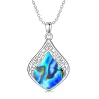 TOUPOP Sterling Silver Teardrop Gemstone Filigree Pendant Necklace-color_name:B-Abalone Shell
