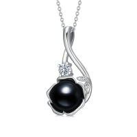 wholesale Black Pearl Necklace For Women S925 Sterling Silver Rose Flower Black Freshwater Pearl Pendant Necklace Anniversary Jewelry Valentine Mothers Day Christmas Birthday Gifts For Women Mom Wife -style_name:Indinity Rose-pearl