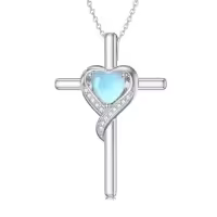 TOUPOP Sterling Silver Birthstone Cross Necklace Heart Pendant Gift for Women-color_name:06-Moonstone-Jun.