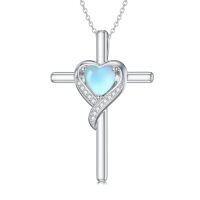 wholesale TOUPOP Birthstone Cross Necklace For Women 925 Sterling Silver Heart Cross Pendant Necklace Birthday Christmas Jewelry Gifts For Her Girlfriend -color_name:06-Moonstone-Jun.