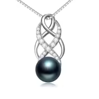 TOUPOP Sterling Silver Black Freshwater Pearl Celtic Knot Pendant Necklace-style_name:Celtic 1