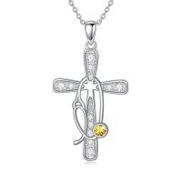 wholesale Birthstone Cross Stethoscope Necklace 925 Sterling Silver Nursing Necklace Pendant Nurse Jewelry Birthday Graduation Christmas Gifts For Women -style_name:11-Nov-Citrine