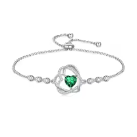 TOUPOP Sterling Silver Birthstone Double Heart Bracelet Love Forever Jewelry Gifts-color_name:05-May-Emerald