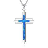 wholesale Cross Necklace For Men Women 925 Sterling Silver Celtic/crucifix/nail/fish Hook Cross Pendant With Stainless Steel Chain Faith Jewelry Gift For Father Son Brother Husband -color_name:K04-Blue Opal Cross