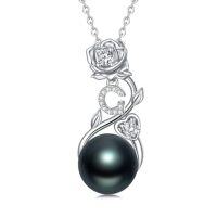 wholesale Rose Black Pearl Necklace Sterling Silver Black Pearl Rose Initial A To Z Letter Pendant Necklace Anniversary Jewelry Christmas Valentine Birthday Gifts For Women Wife Her Mom -style_name:Rose Letter G