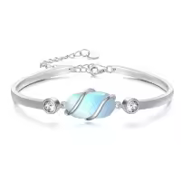 TOUPOP 925 Sterling Silver Gemstone Bracelet Bangle for Women-color_name:A-Moonstone