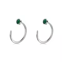 TOUPOP Sterling Silver Created Opal Ear Half Cuff Threader Huggie Hoop S925 Cz Earrings-color_name:2-Green Opal / Silver