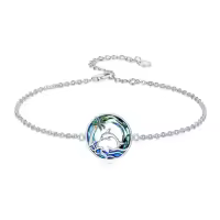 TOUPOP 925 Sterling Silver Crystal Sea Turtle Palm Tree Bracelet Anklet-style_name:Dolphin Bracelet 7"-9"