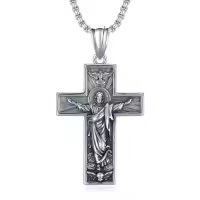 TOUPOP Stainless Steel Zircon Gothic Cross Pendant Necklace for Men-color_name:Cross Jesus Necklace