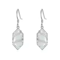 TOUPOP Sterling Silver Gemstone Hexagon Drop Dangle Earrings for Women-color_name:Opal