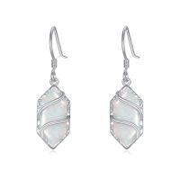 wholesale 925 Sterling Silver Earrings For Women Hexagon Gemstone Drop Dangle Earrings Fine Jewelry Birthday Christmas Gifts For Women Her -color_name:Opal