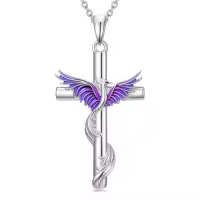 TOUPOP Sterling Silver Crystal Phoenix Necklace Pendant Jewelry-color_name:03-Purple Phoenix