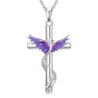 wholesale TOUPOP Phoenix Necklace 925 Sterling Silver Crystal Pendant Phoenix Rising Jewelry Women Birthday Gifts -color_name:03-Purple Phoenix