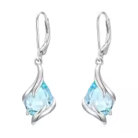 TOUPOP Sterling Silver Birthstone Teardrop Dangle Earrings Fine Jewelry Gifts-color_name:03-March-Aquamarine