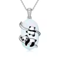 TOUPOP Sterling Silver Opal Necklace, Animal Pendant Gift for Women-style_name:2 Panda