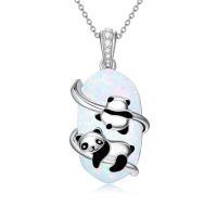 wholesale Opal Koala/panda/sloth/black Cat/cardinal/unicorn/owl/hummingbird/dragonfly/butterfly/bee Necklace 925 Sterling Silver Opal 2 Animal Pendant Jewelry Birthday Christmas Gifts Women Sister Mom -style_name:2 Panda