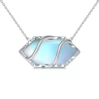 TOUPOP 925 Sterling Silver Hexagon Gemstone Pendant Necklace Fine Jewelry Gifts-color_name:Moonstone