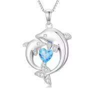 TOUPOP Sterling Silver Dolphin Heart Love Necklace For Women Gifts-style_name:Crystal