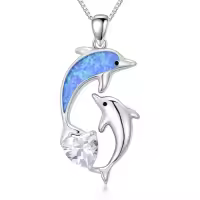 TOUPOP Sterling Silver Dolphin Heart Love Necklace For Women Gifts-style_name:Opal