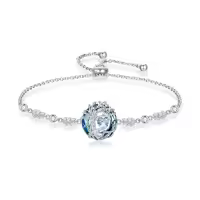 TOUPOP Sterling Silver Austrian Crystal Tree Of Life Birthstone Bracelet-color_name:03-Mar-Aquamarine