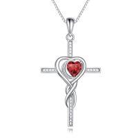 wholesale TOUPOP Birthstone Cross Necklace 925 Sterling Silver Heart Cross Necklace Love Infinity Jewelry Birthday Christmas Gifts For Women Her Girlfriend Wife -color_name:01-January-Garnet