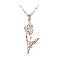 TOUPOP 14K Gold Diamond Tulip Pendant Necklace for Women-color_name:Rose Gold