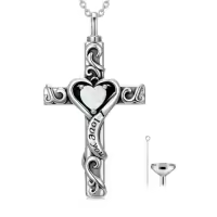 TOUPOP Sterling Silver Birthstone Cross Urn Necklace for Ashes with Filler-color_name:10-October-Opal