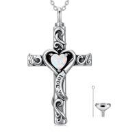 wholesale TOUPOP Cross Urn Necklaces For Ashes Birthstone Cremation Jewelry 925 Sterling Silver Cross Memorial Keepsake Jewelry For Women (with Funnel Filler) -color_name:10-October-Opal